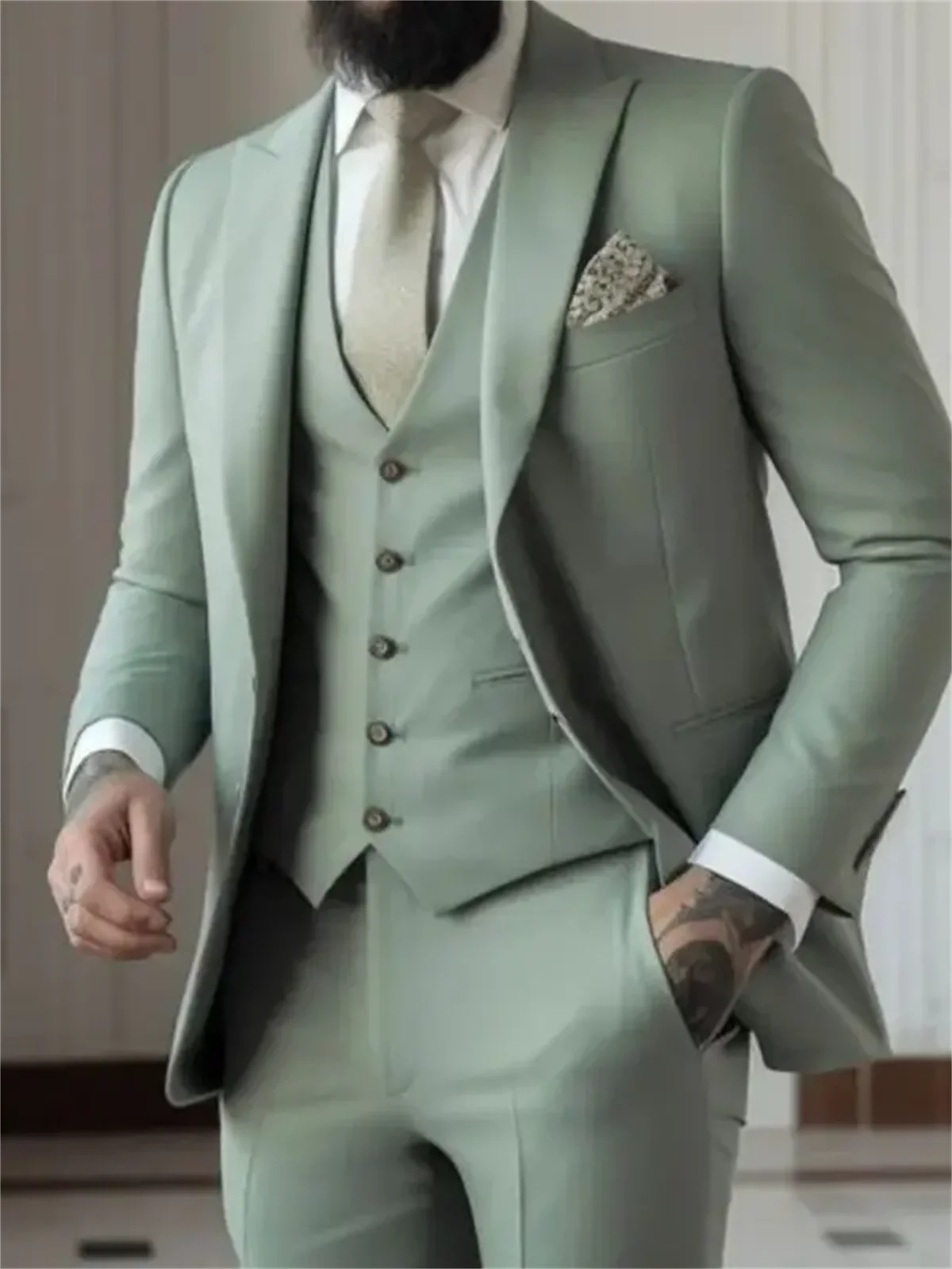 Men’s 3-Piece Sage Green Slim Fit Suit