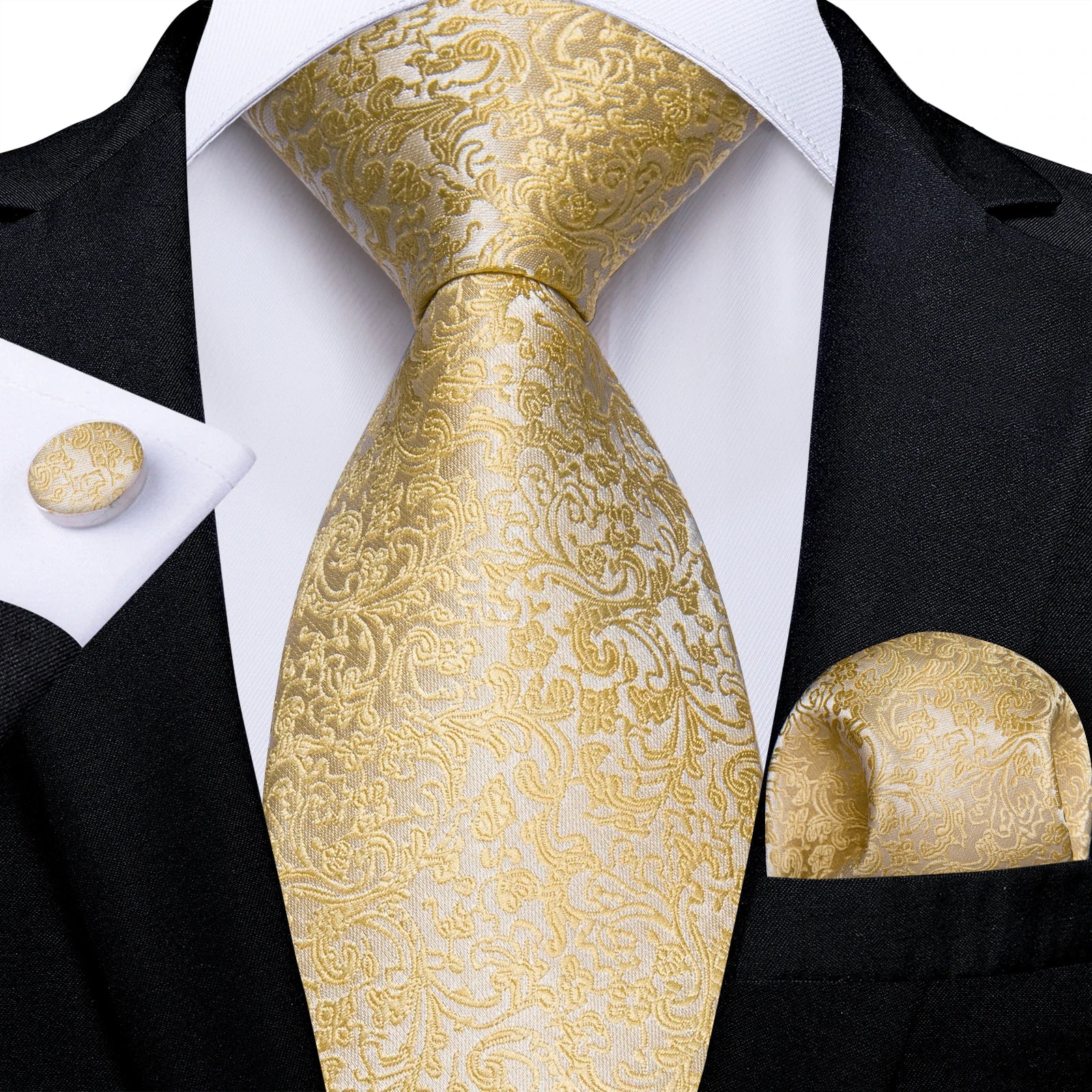Luxury Gold Floral Silk Tie Set