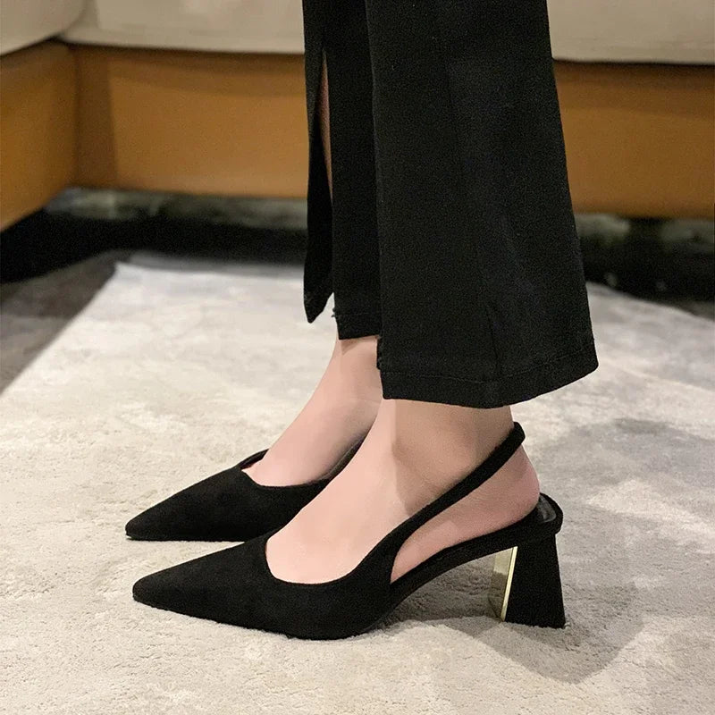 Elegant Black Square Heel Sandals