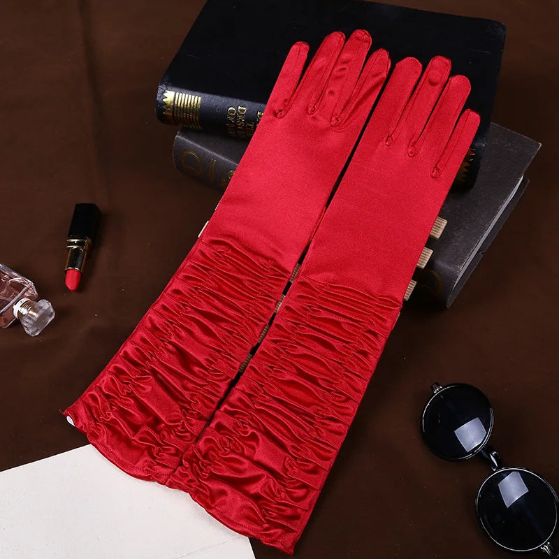 Women’s Long Satin Elastic Gloves